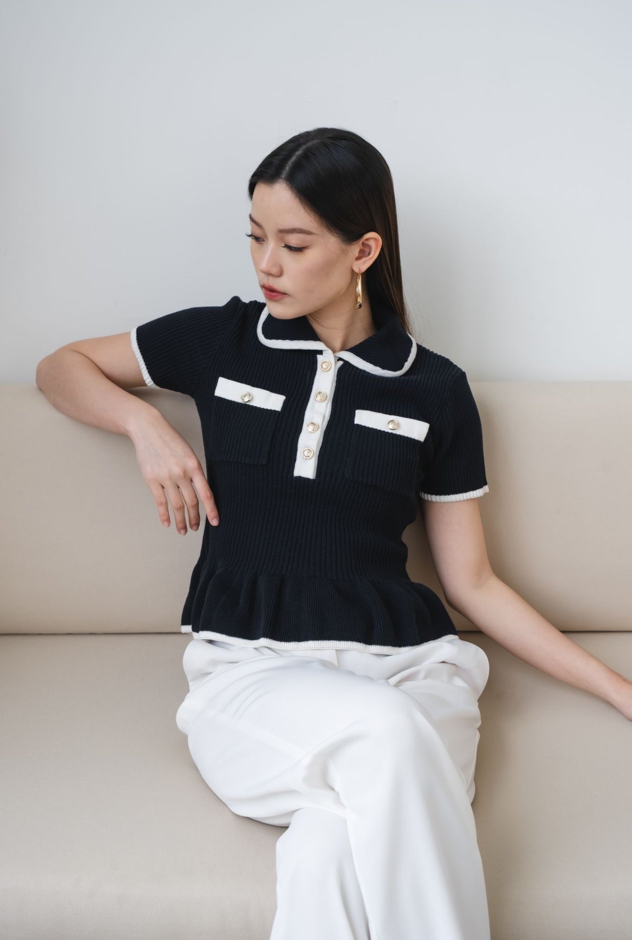 Kiki Contrast Top | Navy