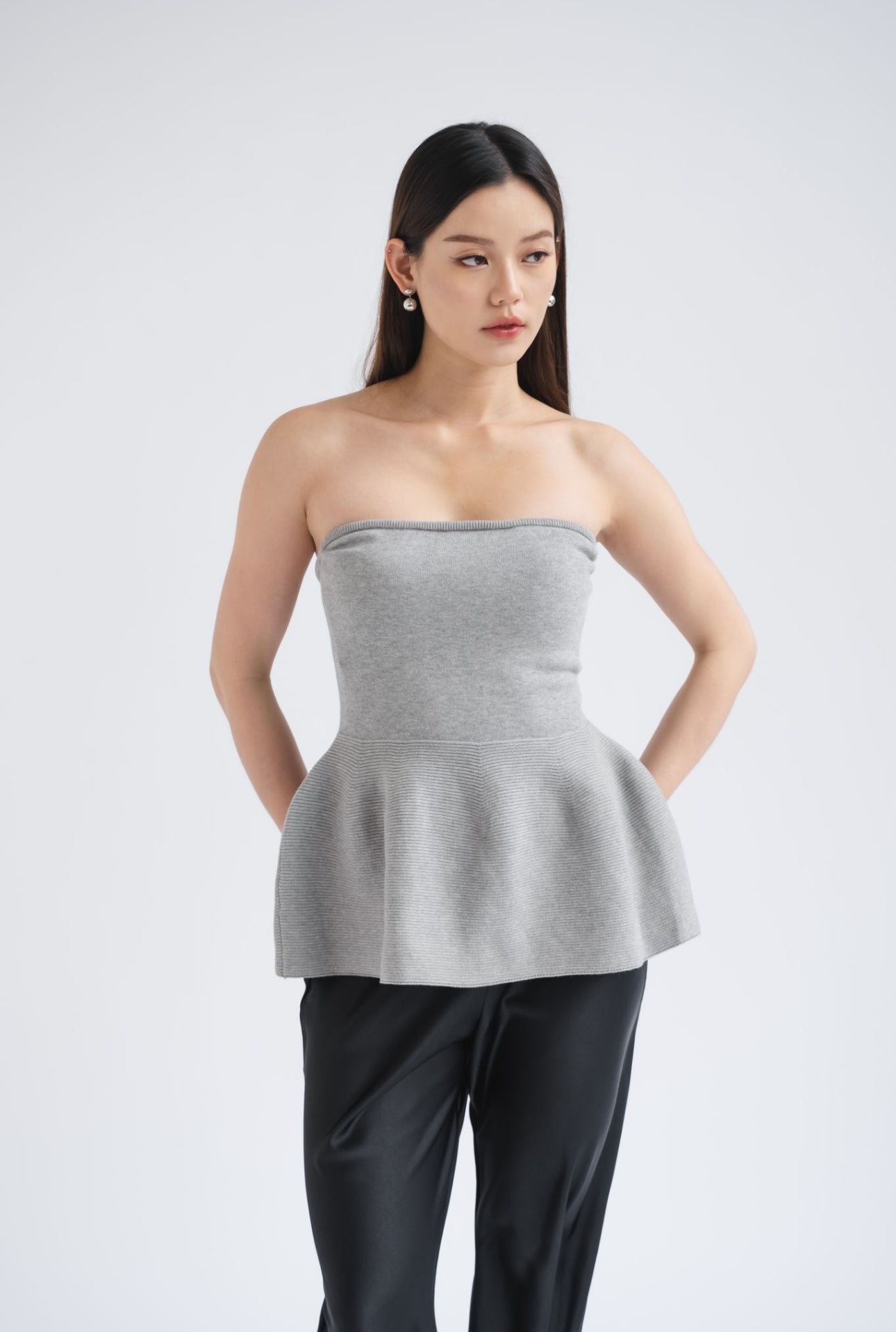 Edie Peplum Top | Grey