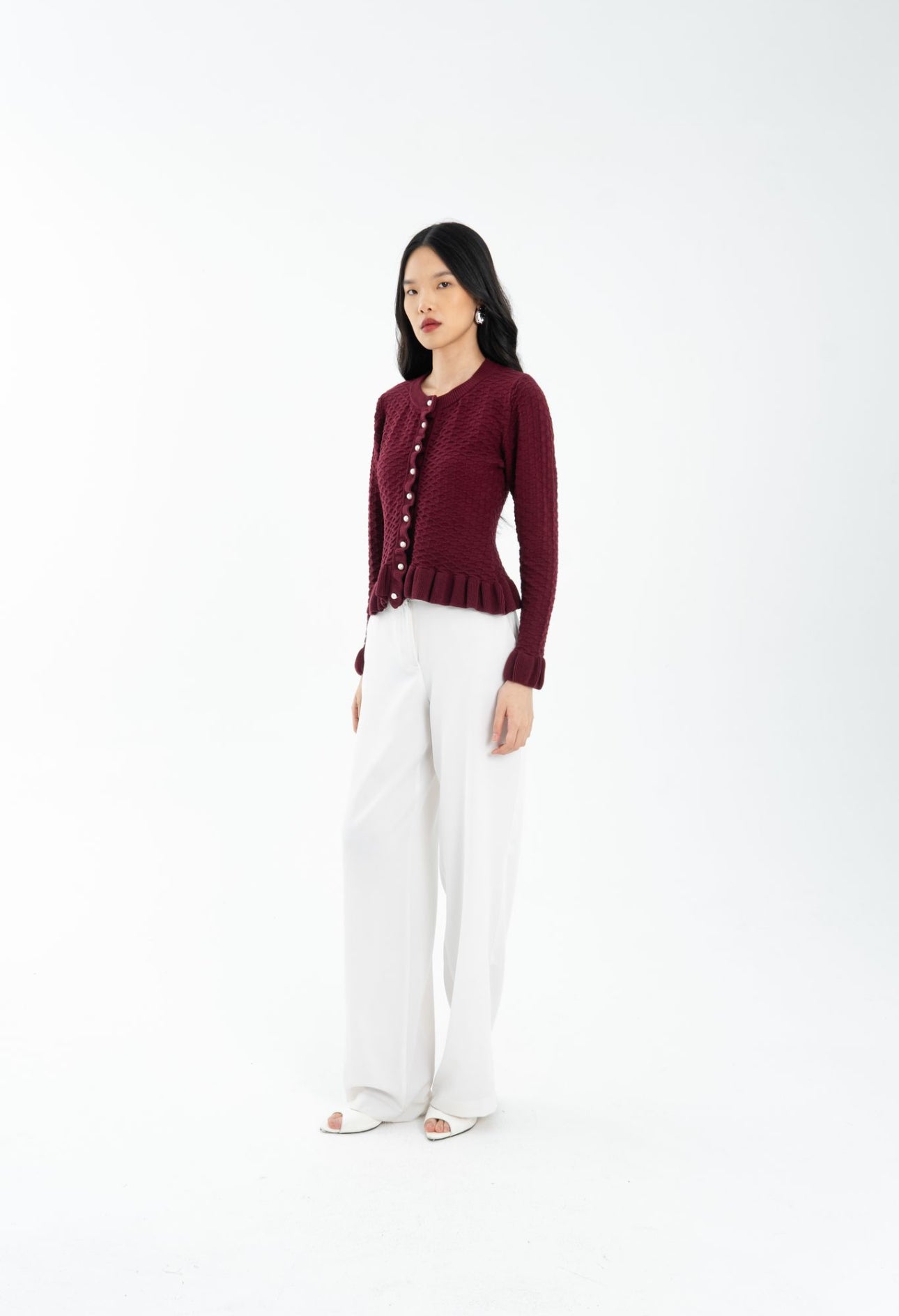 Notable Ruffle Cardigan | Maroon