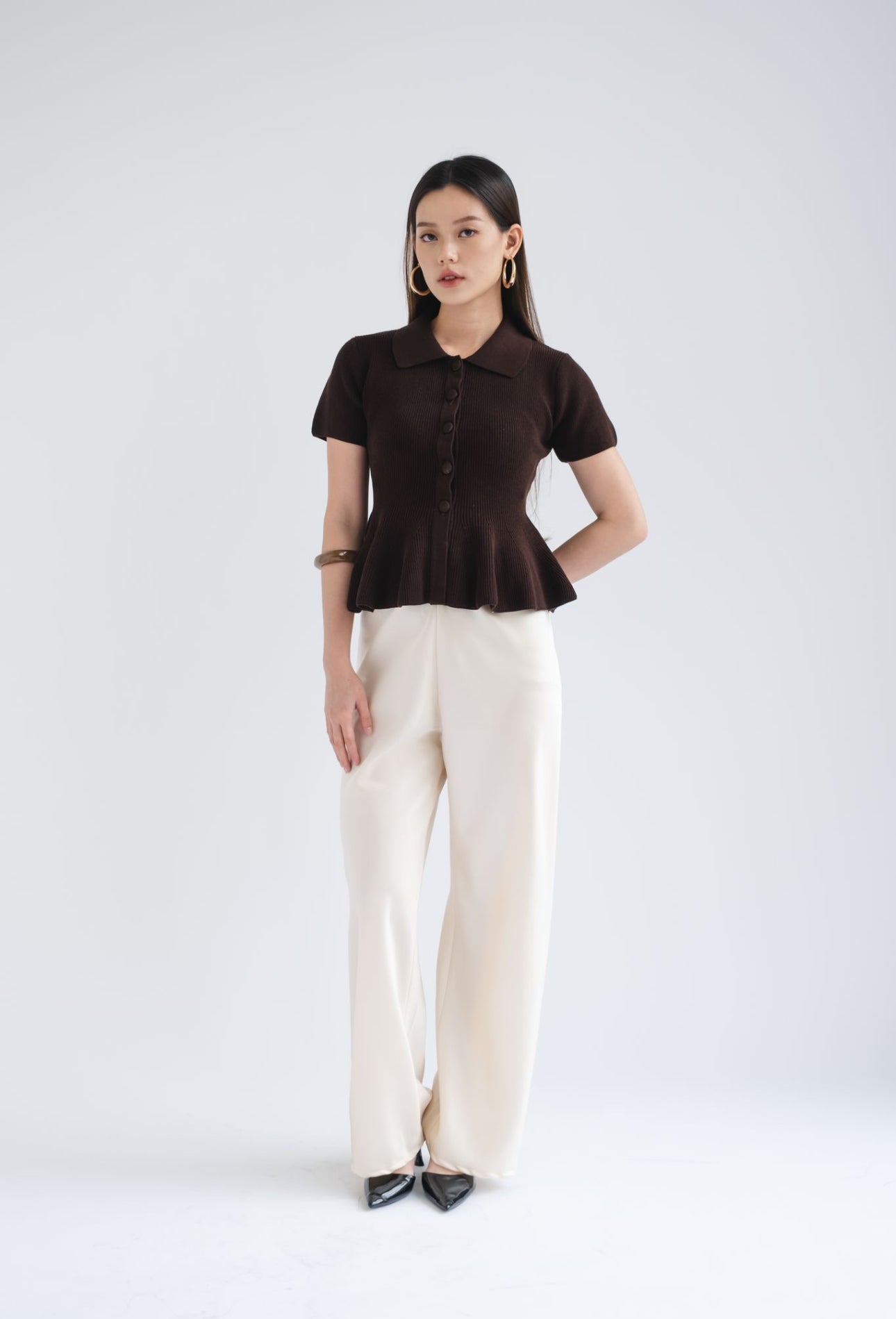 Zuri Polo Peplum Top | Truffle