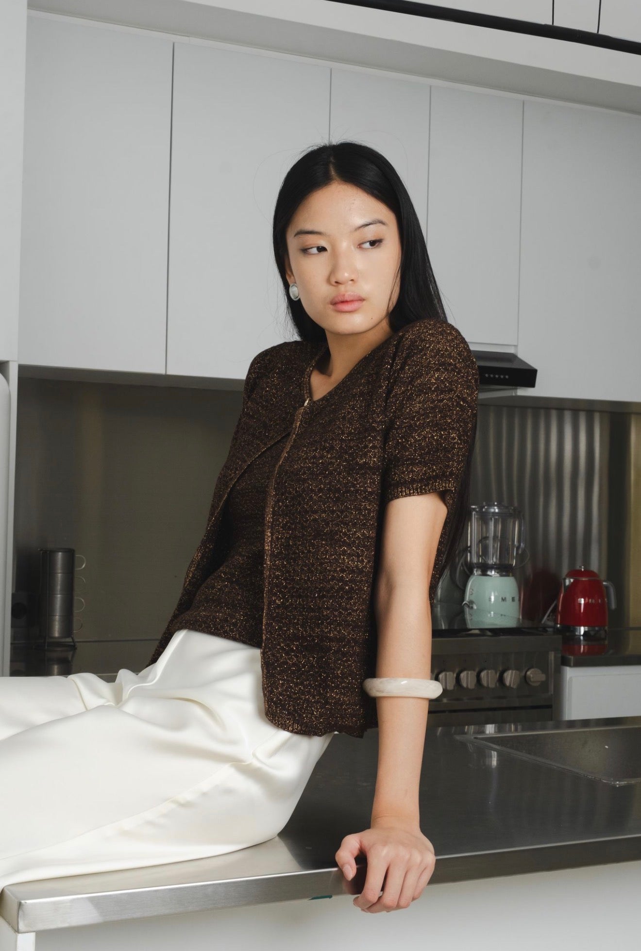 Lustre Glitter Knit Set | Coffee