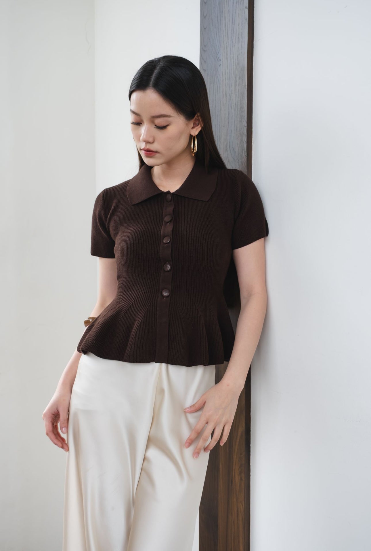 Zuri Polo Peplum Top | Truffle