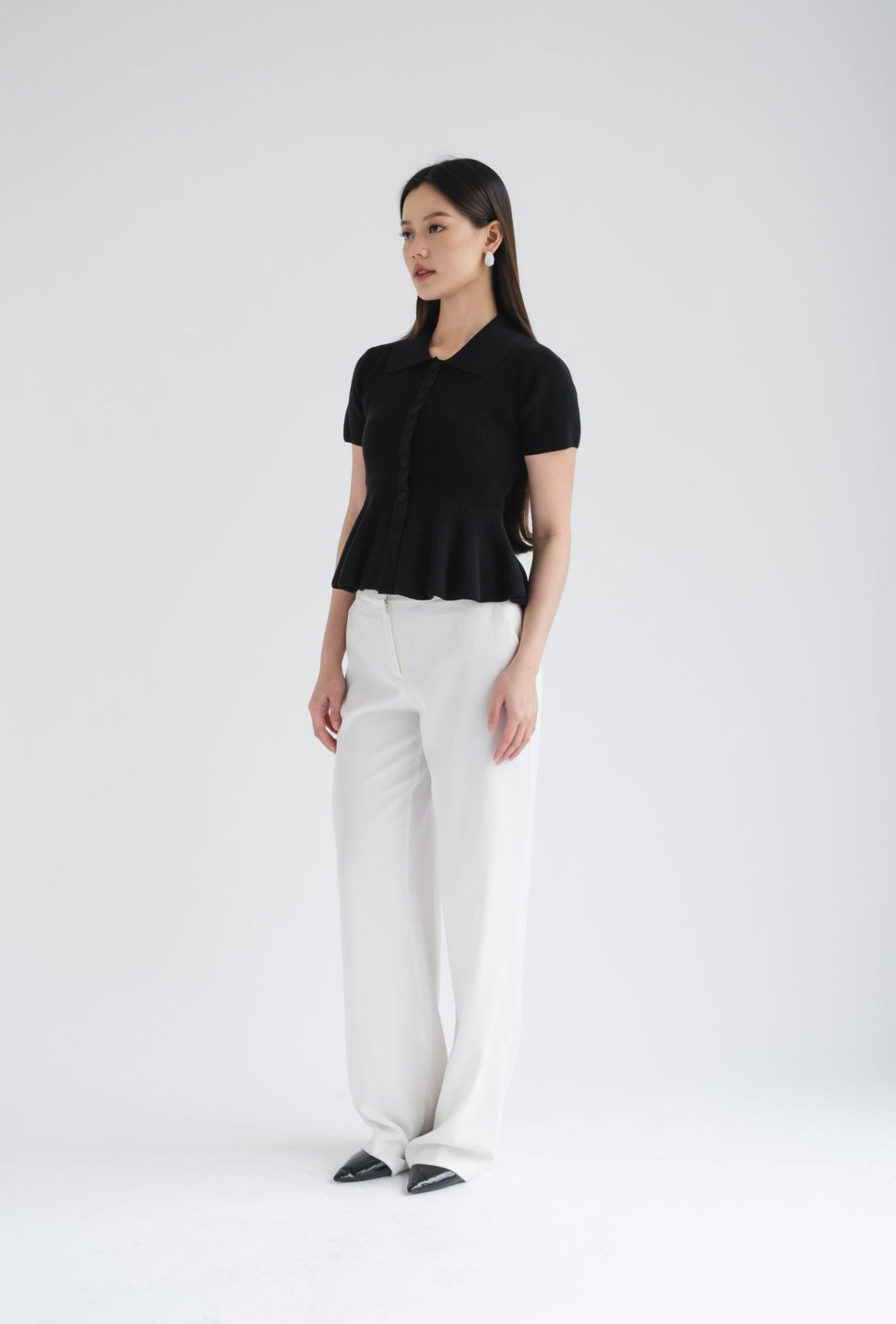 Zuri Polo Peplum Top | Black
