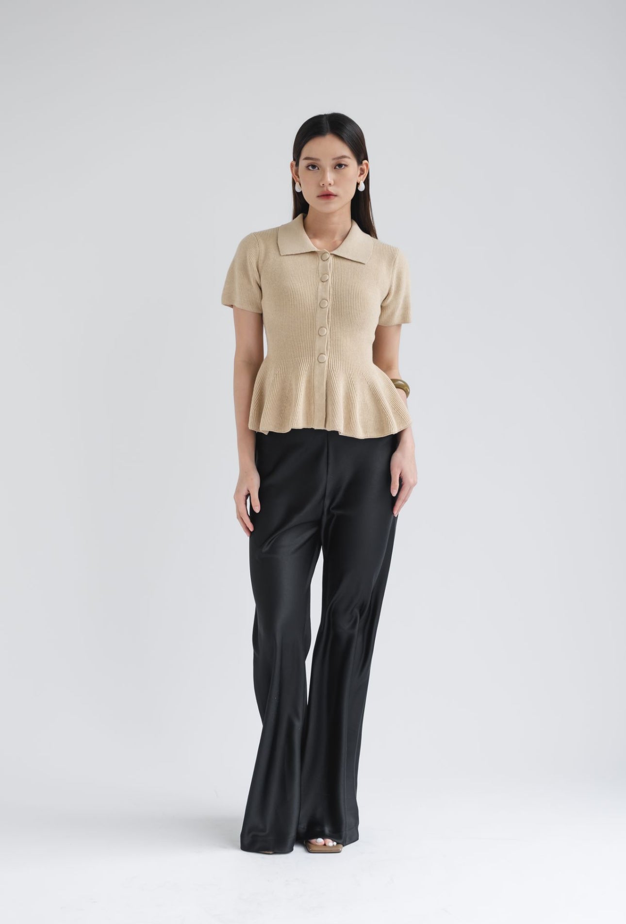Zuri Polo Peplum Top | Cream