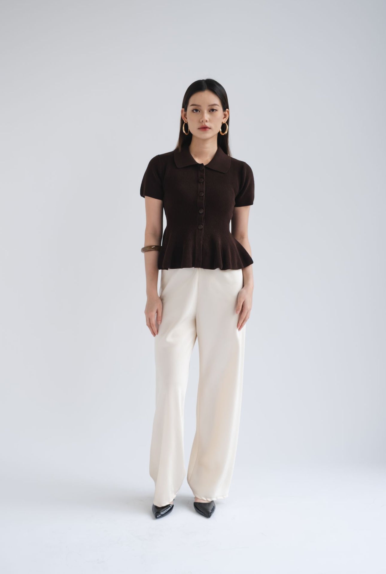 Zuri Polo Peplum Top | Truffle