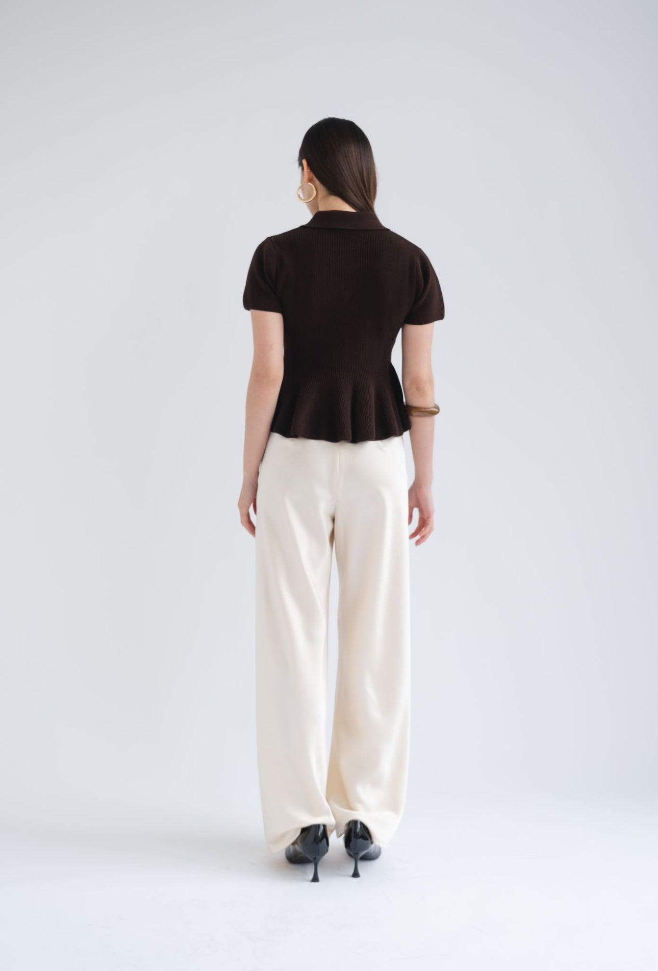 Zuri Polo Peplum Top | Truffle