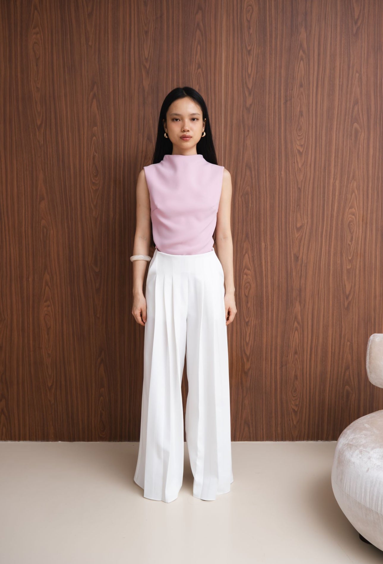 Zudith High Waisted Pleated Pants | White