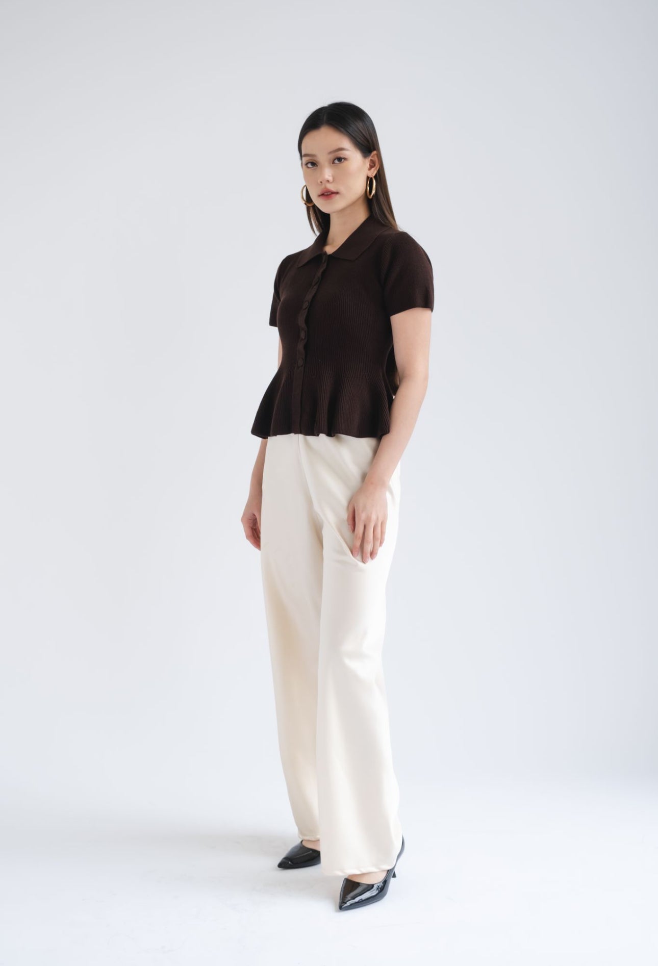 Zuri Polo Peplum Top | Truffle