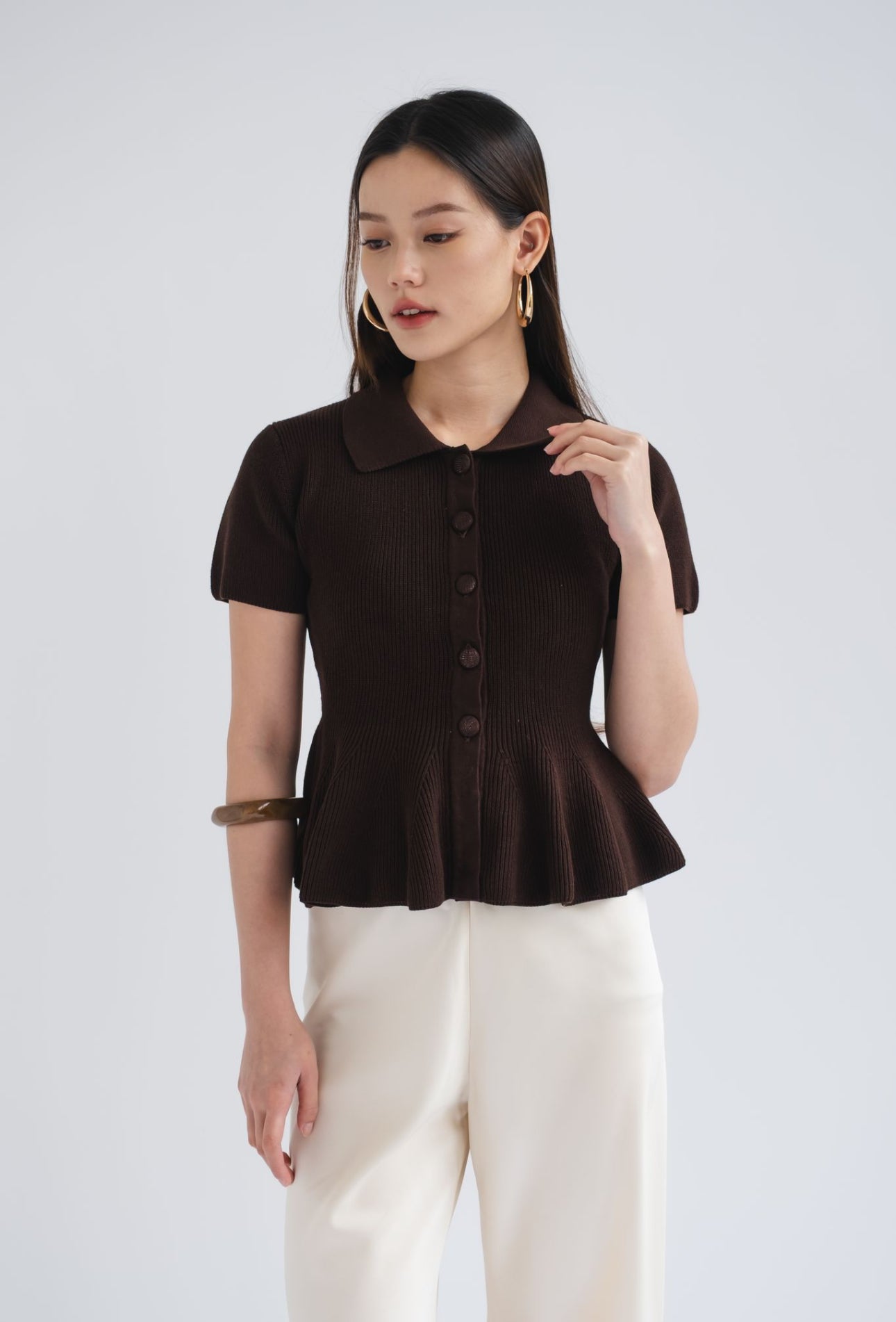 Zuri Polo Peplum Top | Truffle