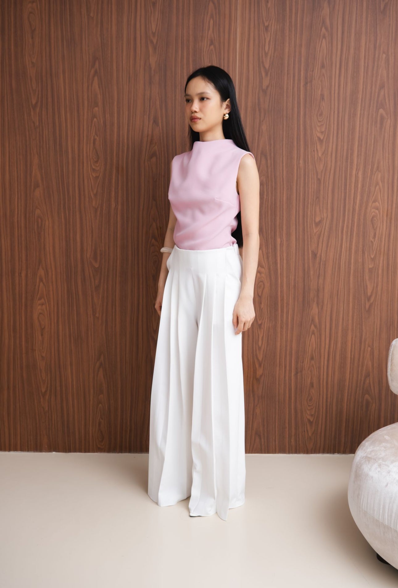 Zudith High Waisted Pleated Pants | White