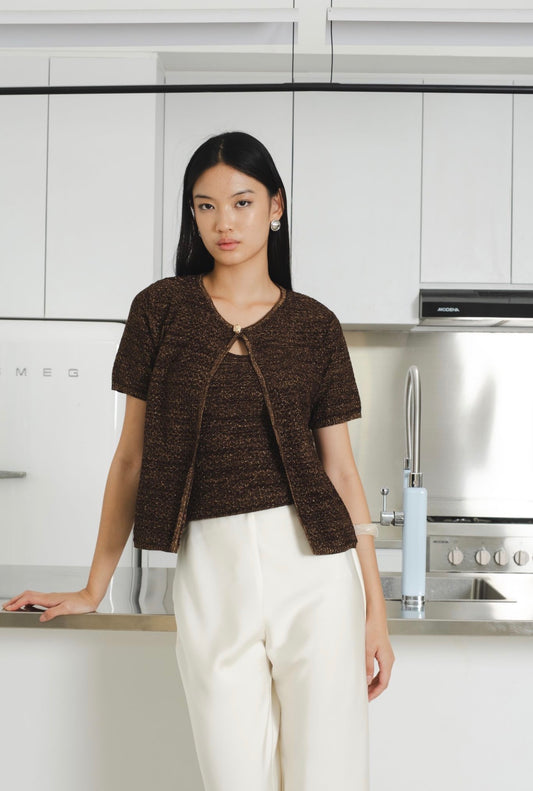 Lustre Glitter Knit Set | Coffee