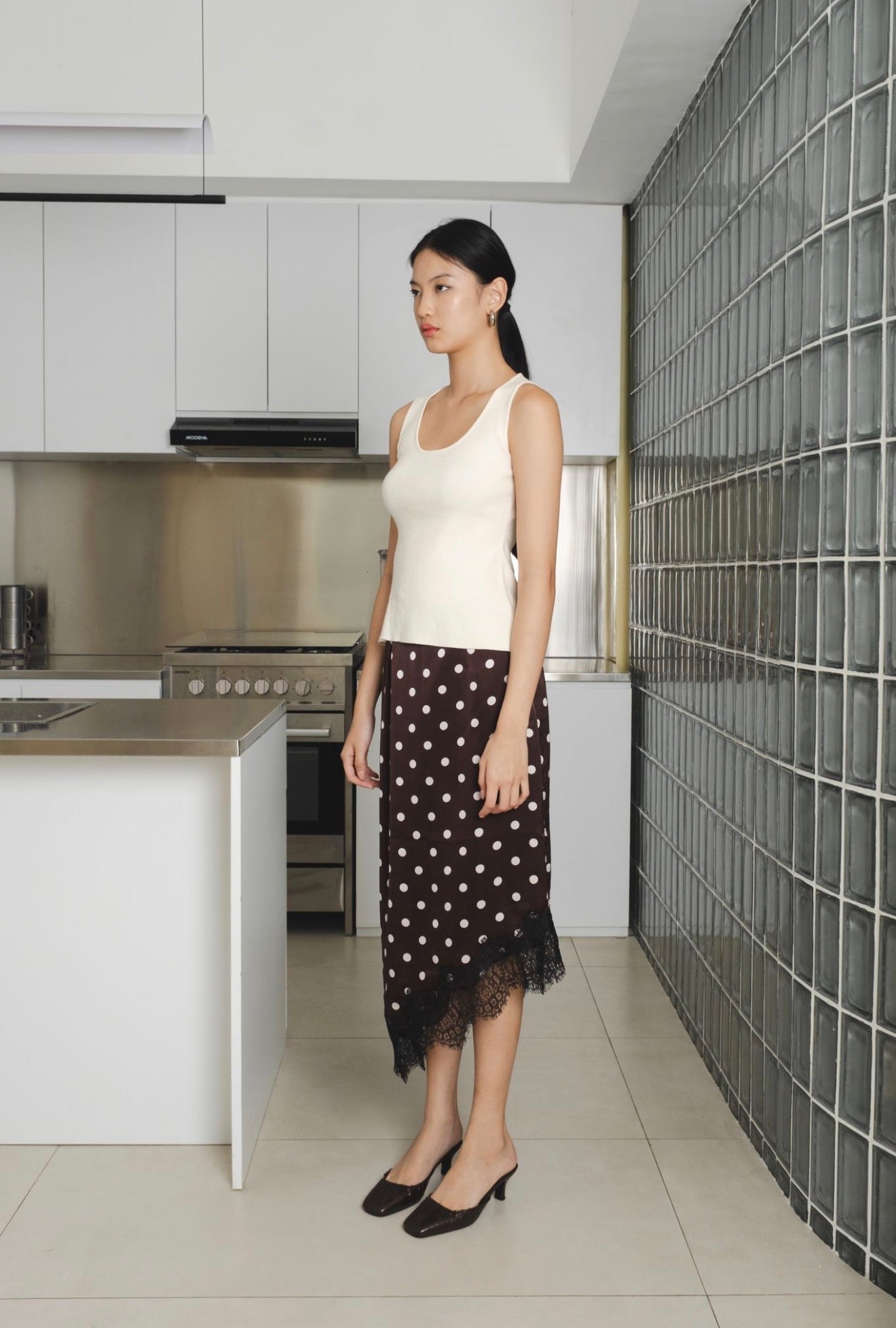 Reve Polkadot Lace Skirt | Espresso