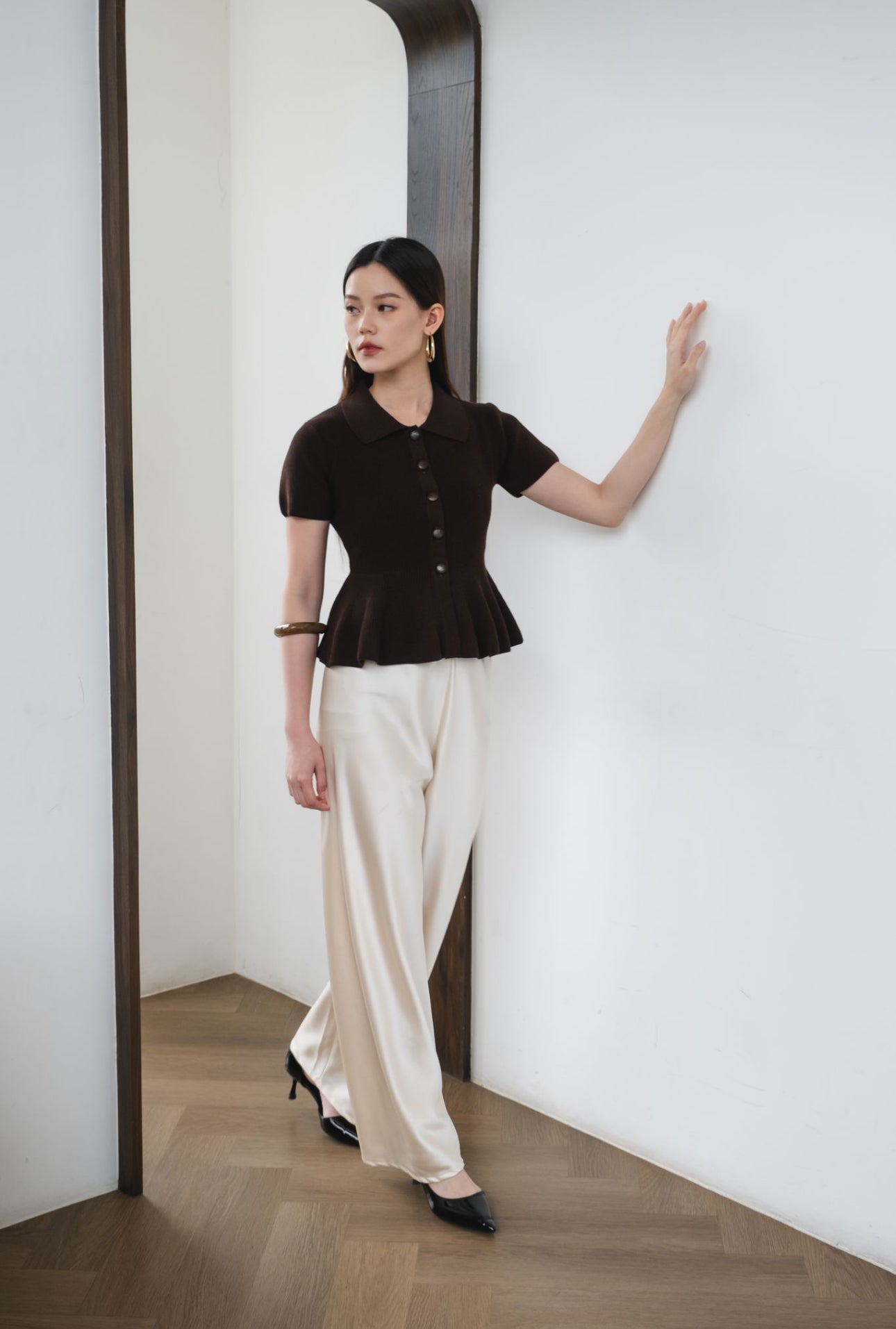 Zuri Polo Peplum Top | Truffle