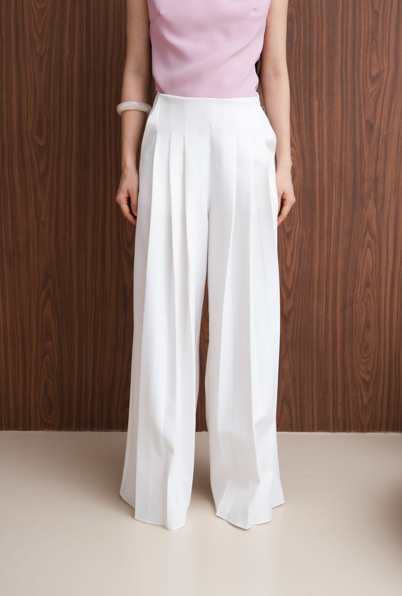 Zudith High Waisted Pleated Pants | White