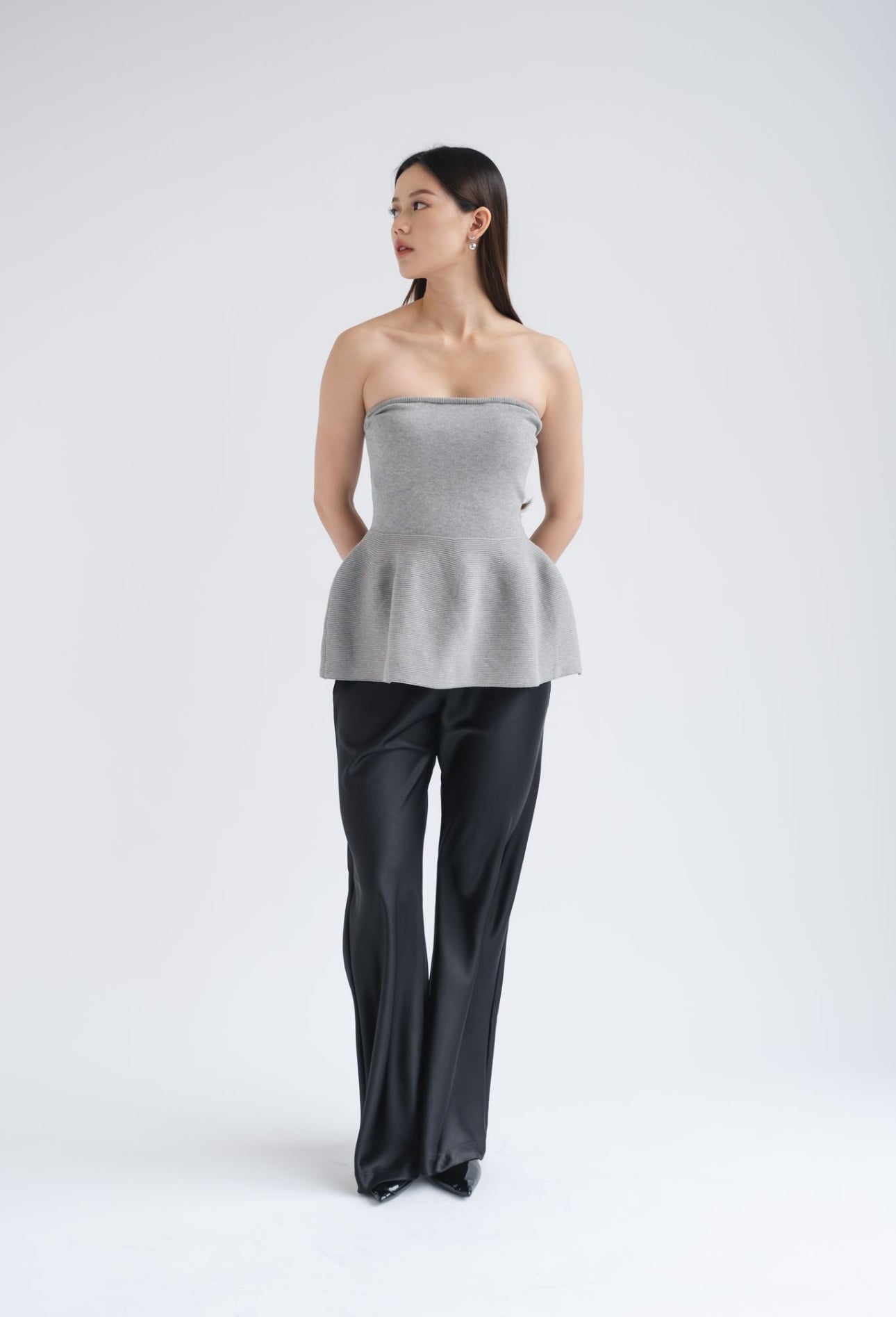 Edie Peplum Top | Grey