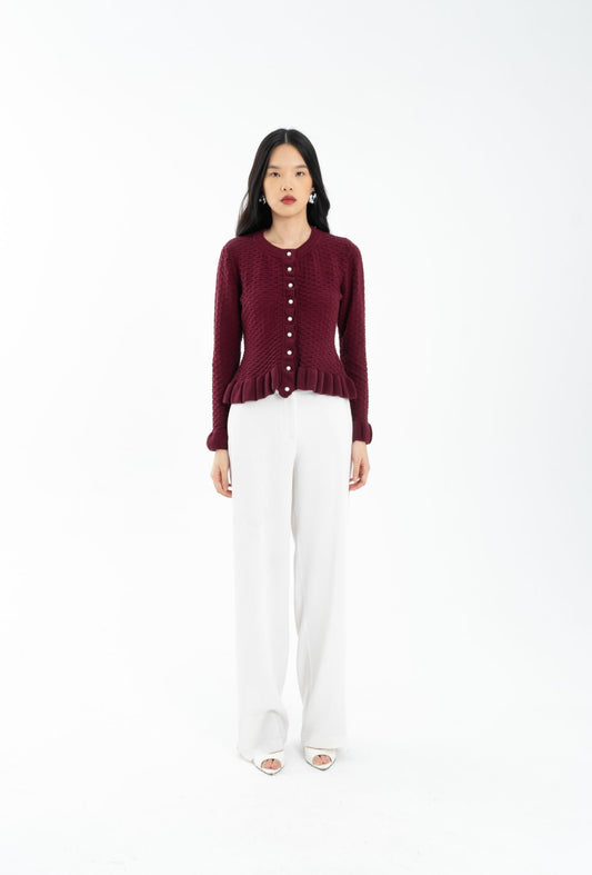 Notable Ruffle Cardigan | Maroon