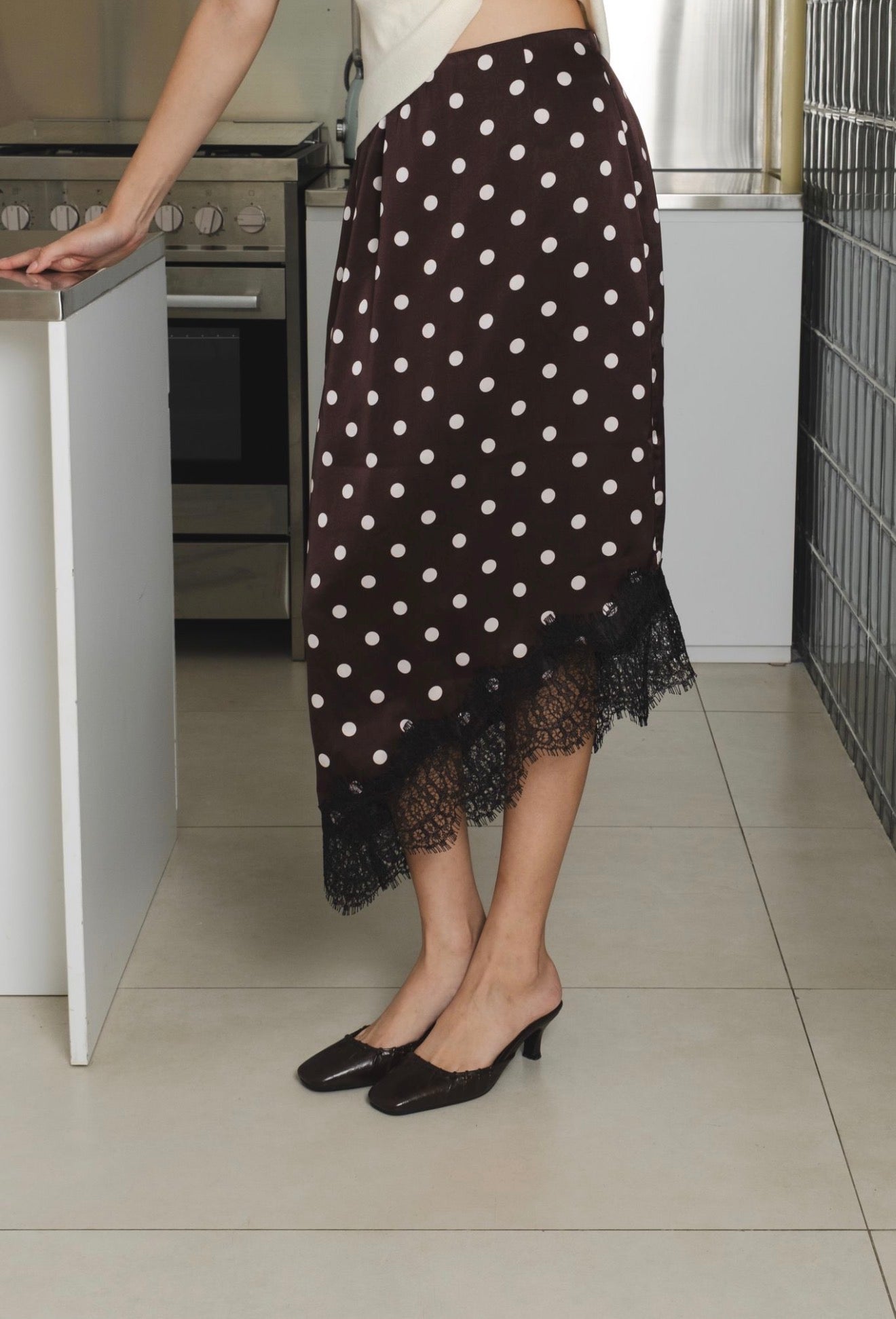 Reve Polkadot Lace Skirt | Espresso