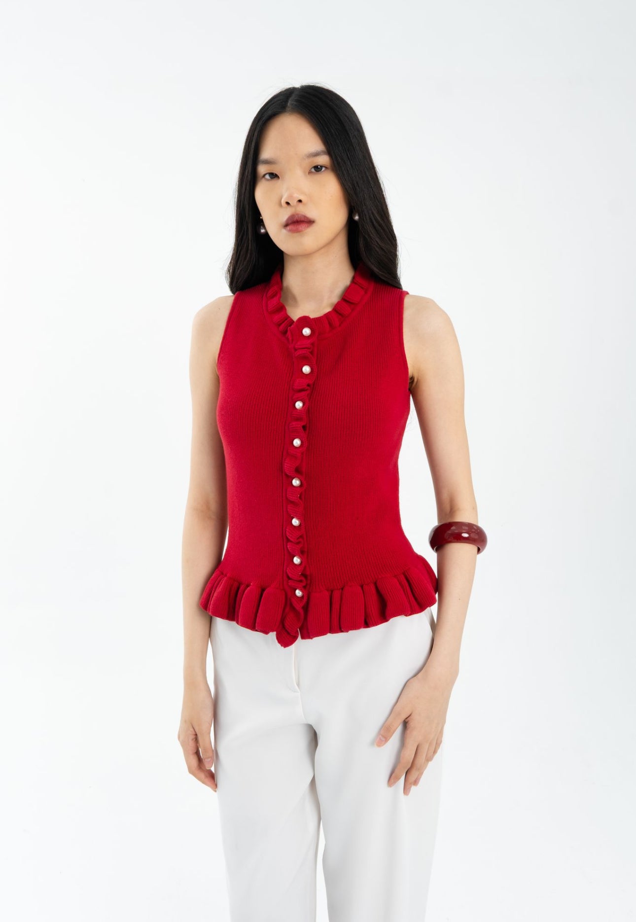 Plush Ruffle Top | Red