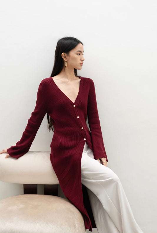 Sereine Long Cardigan | Maroon