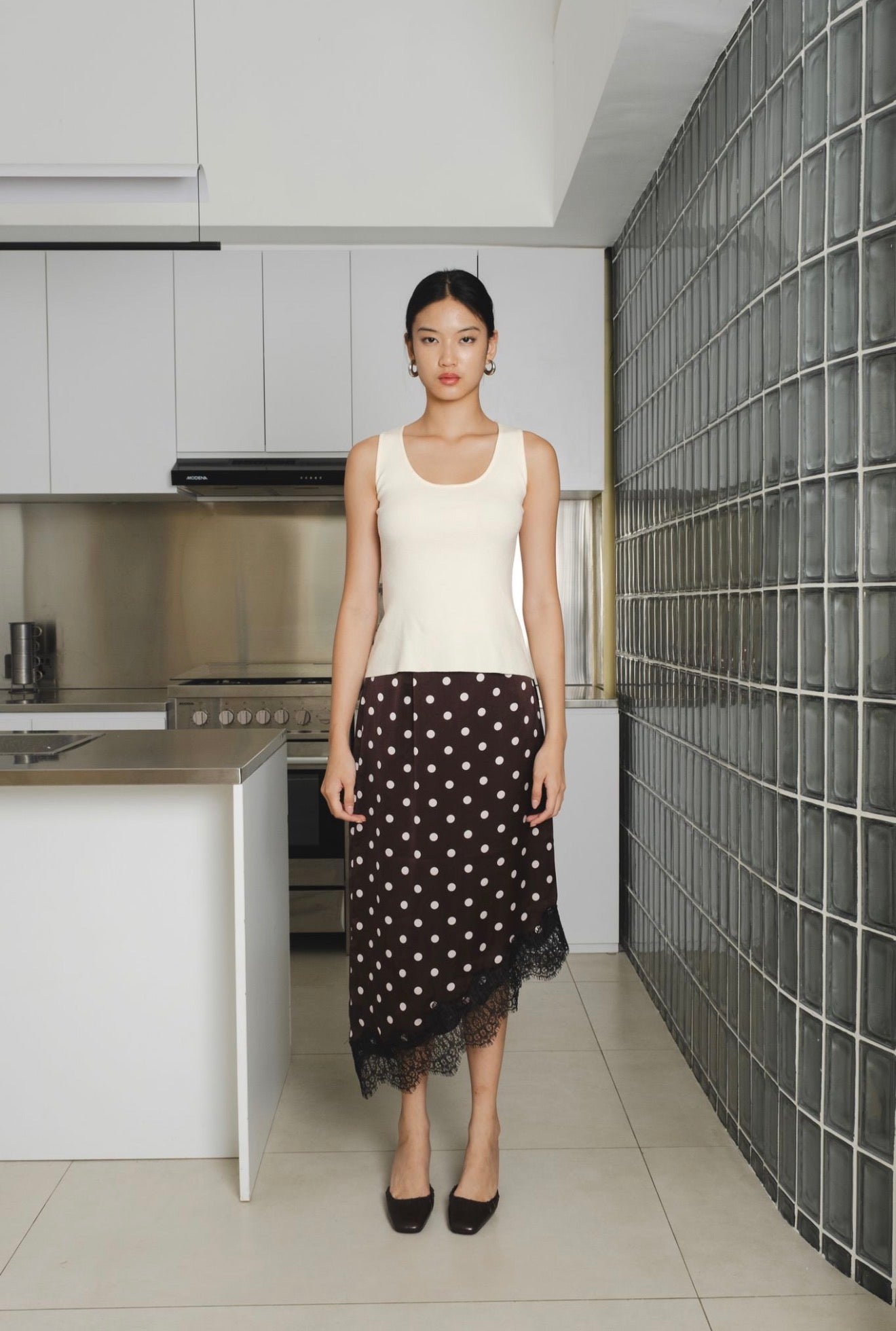 Reve Polkadot Lace Skirt | Espresso