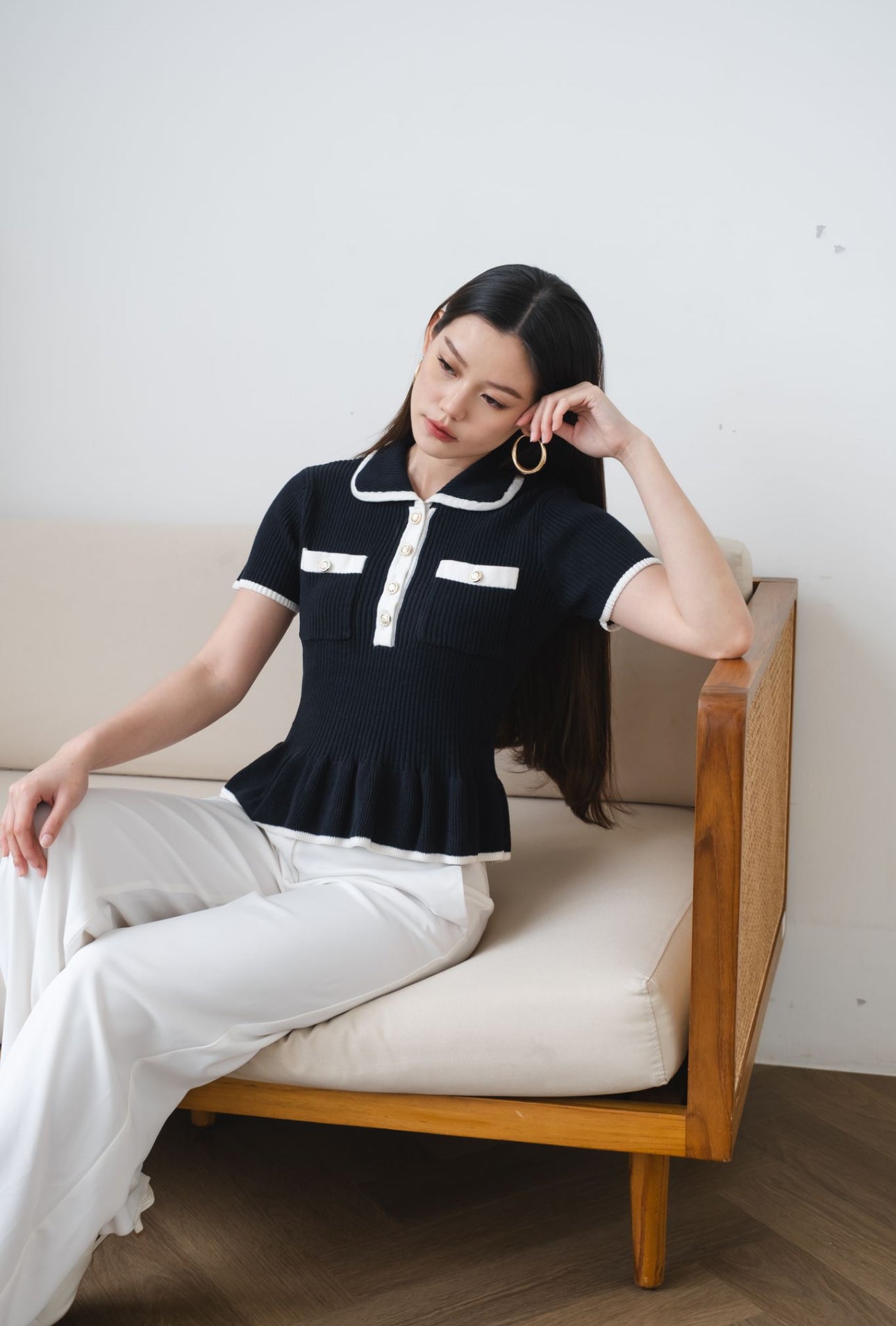 Kiki Contrast Top | Navy