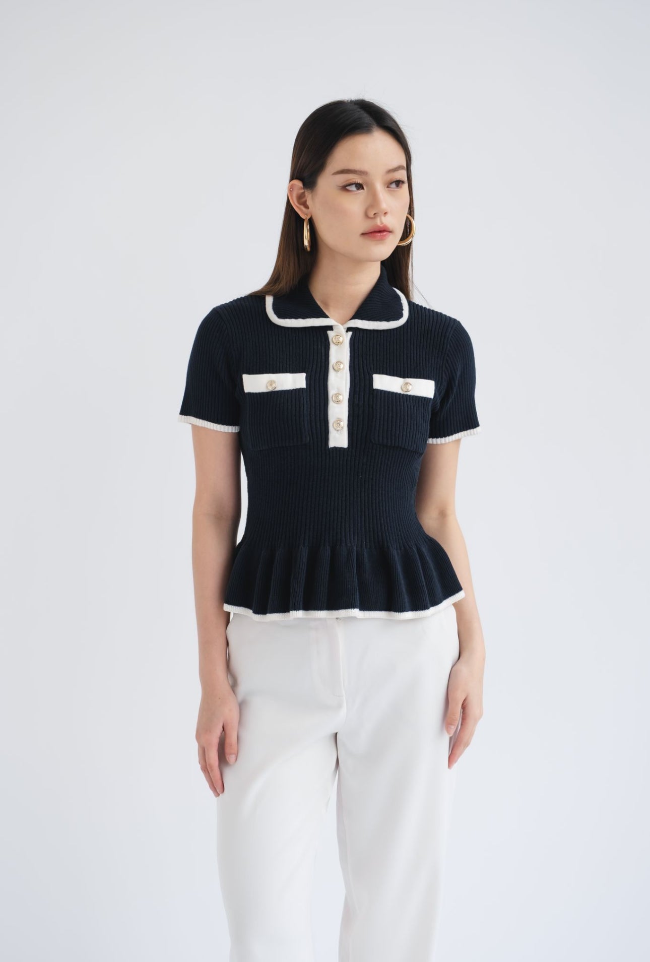Kiki Contrast Top | Navy