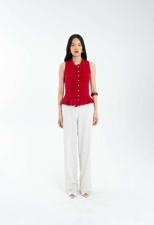 Plush Ruffle Top | Red